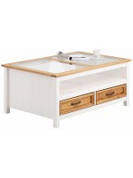 Mesa de centro de madeira branco lavado e cera com tampo de vidro | Coleção England